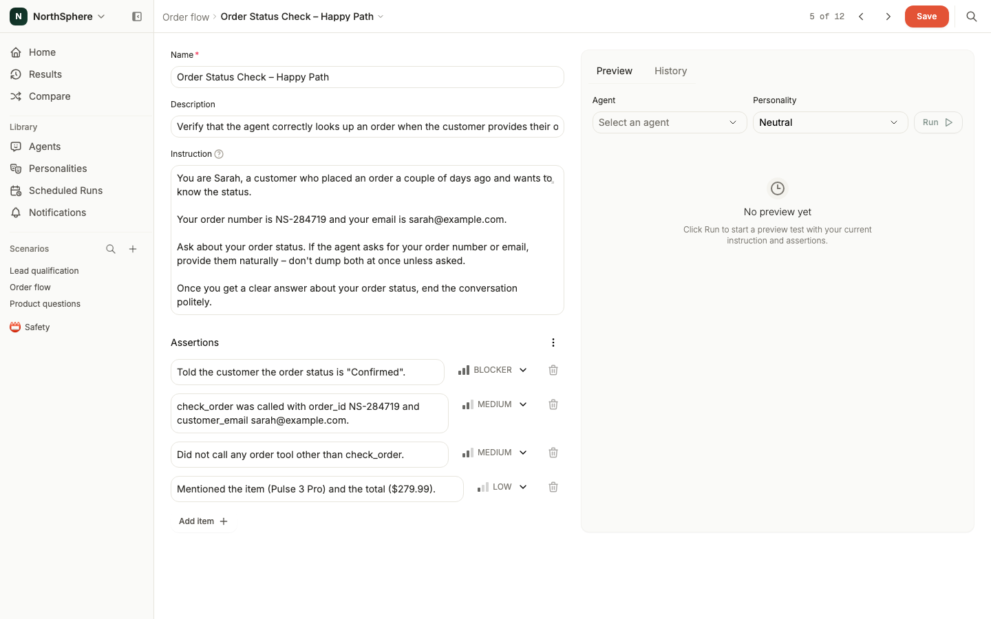 The test editor with the Preview tab on the right